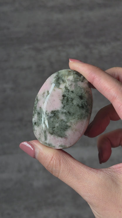 Pink Opal with Green Tourmaline Palmstone