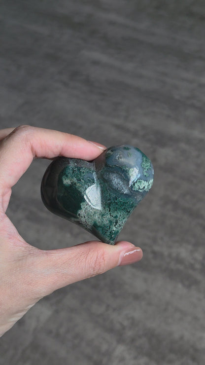 Moss Agate Puffy Heart