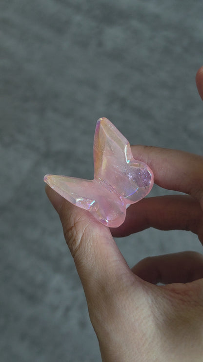 Aura Rose Quartz Mini Butterfly
