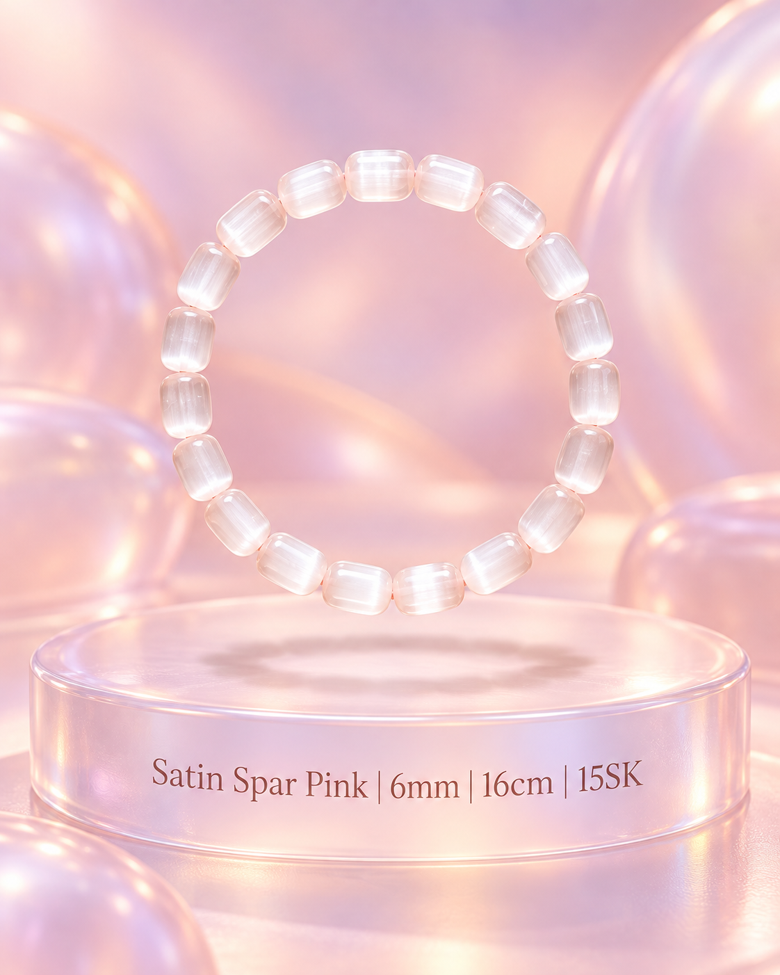 Satin Spar Pink Bracelet 6mm/16cm