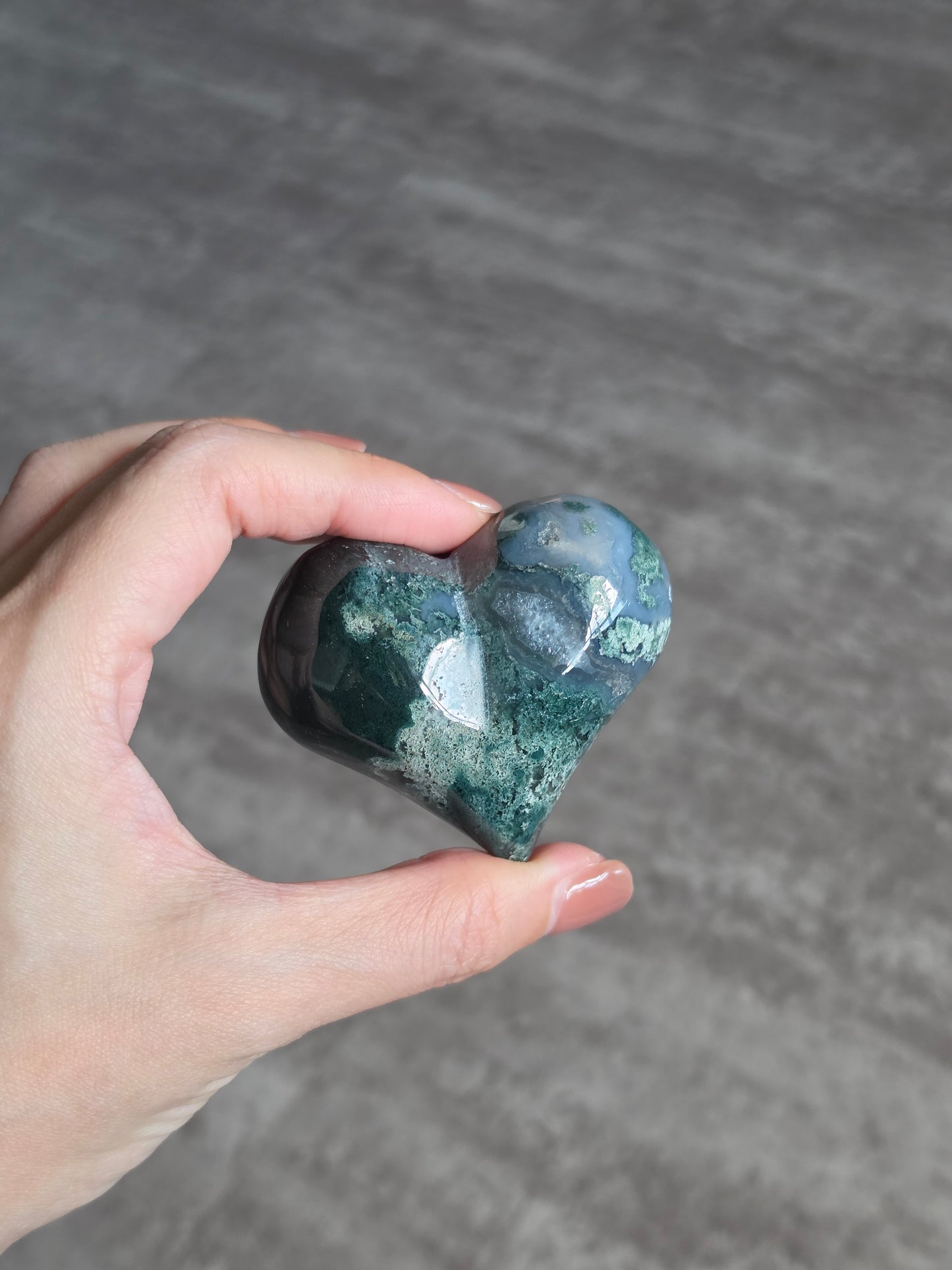 Moss Agate Puffy Heart