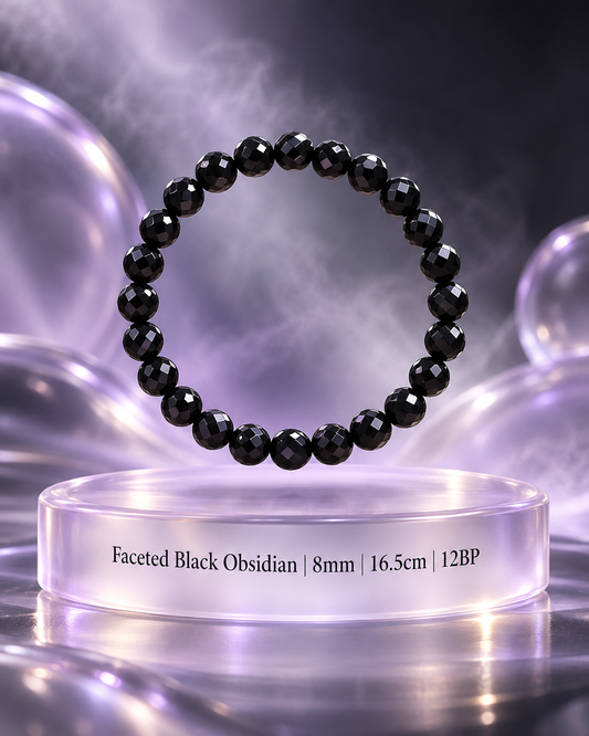 Faceted Black Obsidian Bracelet 8mm/16.5cm