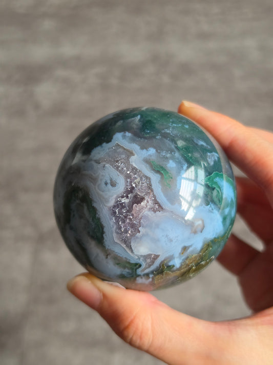 Moss Agate with Amethyst Sphere