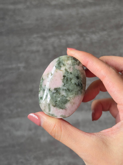 Pink Opal with Green Tourmaline Palmstone