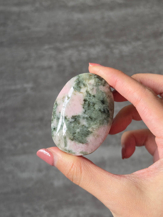 Pink Opal with Green Tourmaline Palmstone