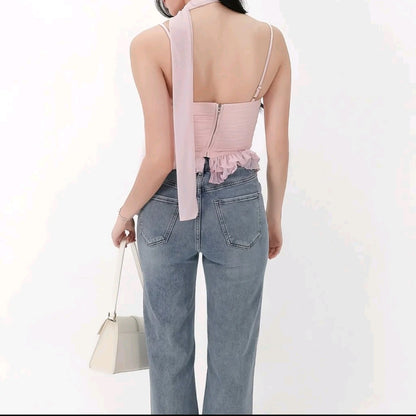 [BNWT] The Style Soiree Molly Mesh Peplum Top with Sash in Light Pink